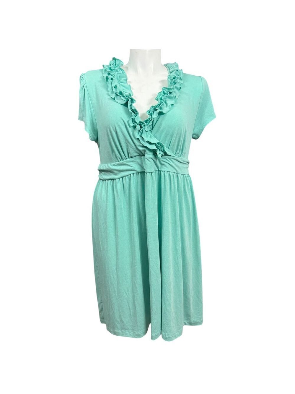 Merona Dress Size 2X Green Ruffle V-Neck Short Sleeve